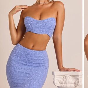 Oh Polly Blue Embellished Crop Top